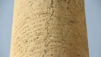 تصویر حال ناخوش سنگ نبشته پهلوی ستون های یادبود در میراث جهانی بیشاپور
